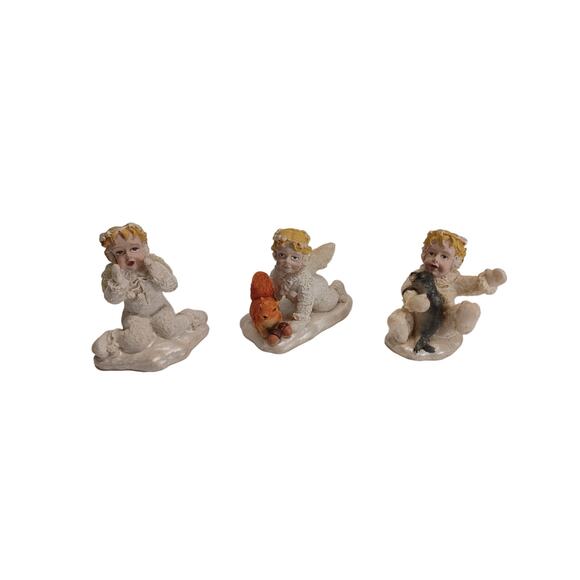 3 Vintage Snow‎ Angel Figurines 4" - Picture 1 of 5